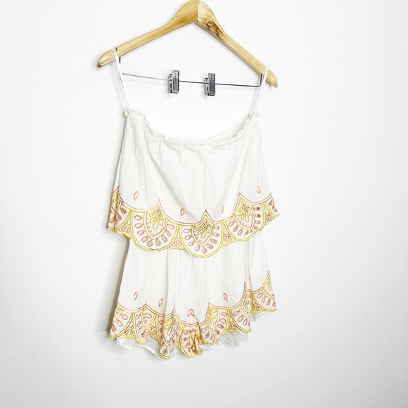 Lovers + Friends Kristine Strapless Romper Sunset White eyelet ruffled womens S - Picture 5 of 7